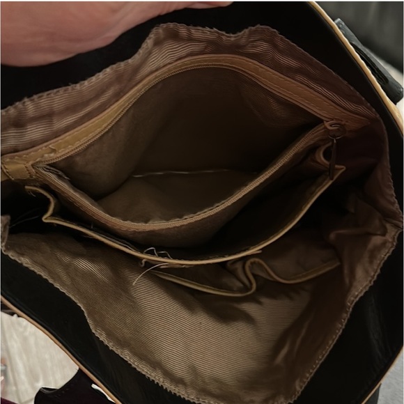 BCBG MAXAZRIA Leather Tote Bag Color Block Cream/Black Handbag Laser Cut Accent - Picture 6 of 11